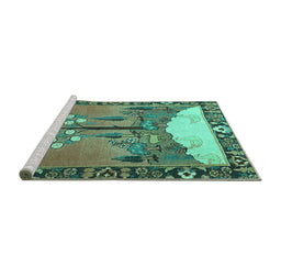 Sideview of Machine Washable Animal Turquoise Traditional Area Rugs, wshtr4243turq