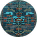 Round Animal Light Blue Traditional Rug, tr4244lblu