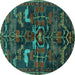 Round Machine Washable Animal Turquoise Traditional Area Rugs, wshtr4244turq