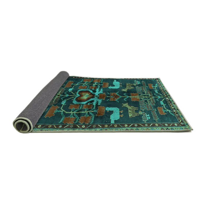 Sideview of Animal Turquoise Traditional Rug, tr4244turq