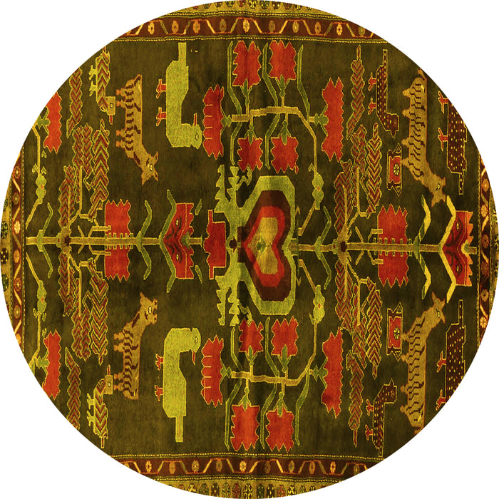 Round Machine Washable Animal Yellow Traditional Rug, wshtr4244yw