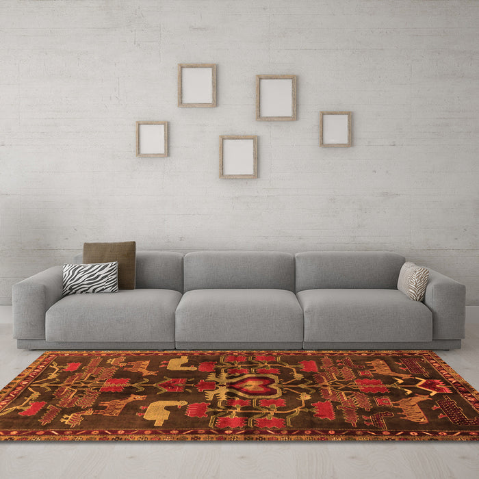 Machine Washable Animal Orange Traditional Area Rugs in a Living Room, wshtr4244org