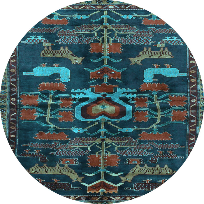 Round Machine Washable Animal Light Blue Traditional Rug, wshtr4244lblu