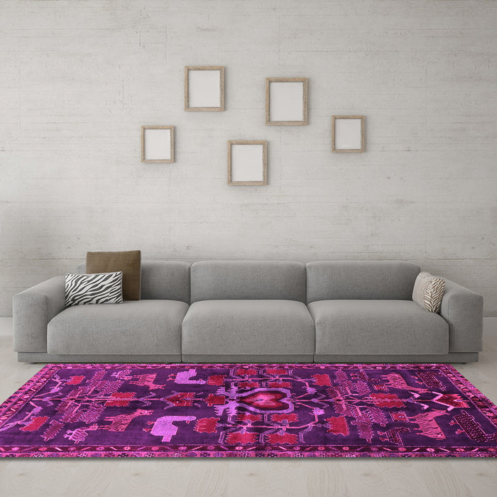 Machine Washable Animal Pink Traditional Rug in a Living Room, wshtr4244pnk