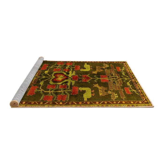 Sideview of Machine Washable Animal Yellow Traditional Rug, wshtr4244yw