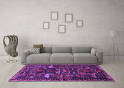 Machine Washable Animal Purple Traditional Area Rugs in a Living Room, wshtr4244pur