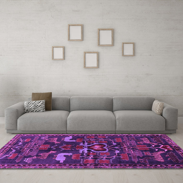 Machine Washable Animal Purple Traditional Area Rugs in a Living Room, wshtr4244pur