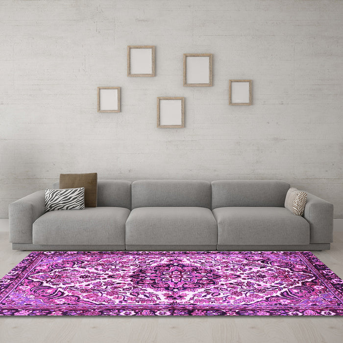 Machine Washable Persian Purple Traditional Area Rugs in a Living Room, wshtr4245pur