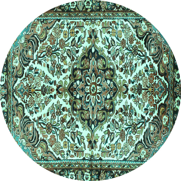 Round Machine Washable Persian Turquoise Traditional Area Rugs, wshtr4245turq