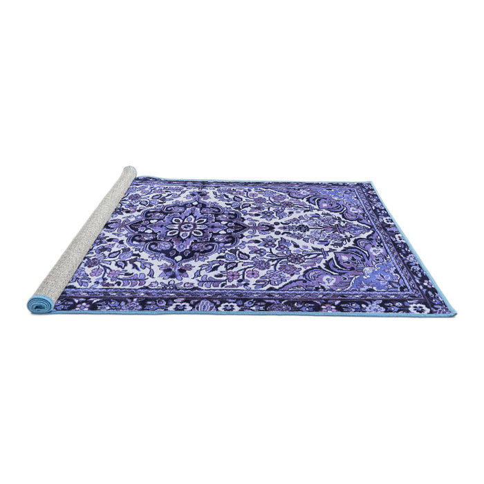 Sideview of Machine Washable Persian Blue Traditional Rug, wshtr4245blu