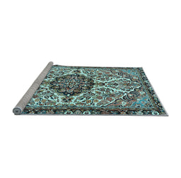 Sideview of Machine Washable Persian Light Blue Traditional Rug, wshtr4245lblu