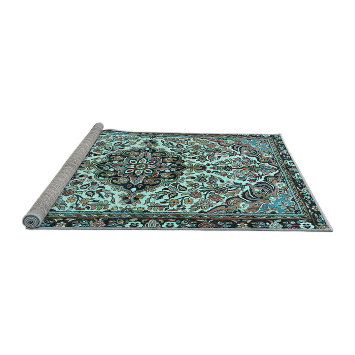 Sideview of Machine Washable Persian Light Blue Traditional Rug, wshtr4245lblu