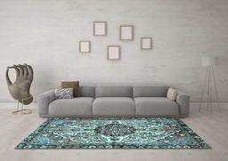 Machine Washable Persian Light Blue Traditional Rug in a Living Room, wshtr4245lblu