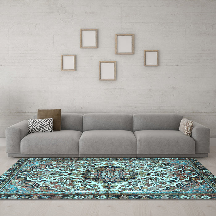 Machine Washable Persian Light Blue Traditional Rug in a Living Room, wshtr4245lblu