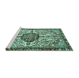 Sideview of Machine Washable Persian Turquoise Traditional Area Rugs, wshtr4245turq