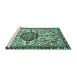 Sideview of Machine Washable Persian Turquoise Traditional Area Rugs, wshtr4245turq