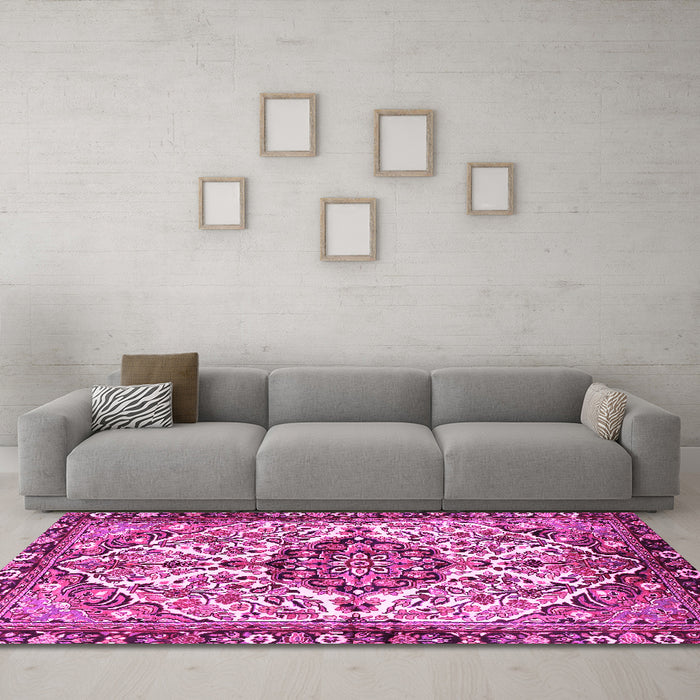 Machine Washable Persian Pink Traditional Rug in a Living Room, wshtr4245pnk