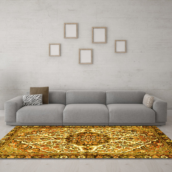 Machine Washable Persian Yellow Traditional Rug in a Living Room, wshtr4245yw