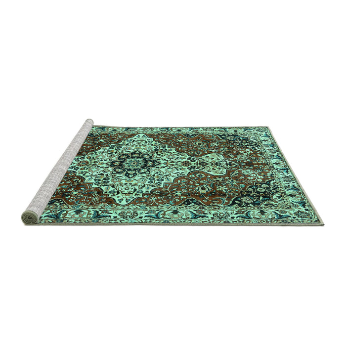 Sideview of Machine Washable Persian Turquoise Traditional Area Rugs, wshtr4246turq