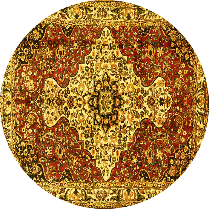 Round Machine Washable Persian Yellow Traditional Rug, wshtr4246yw