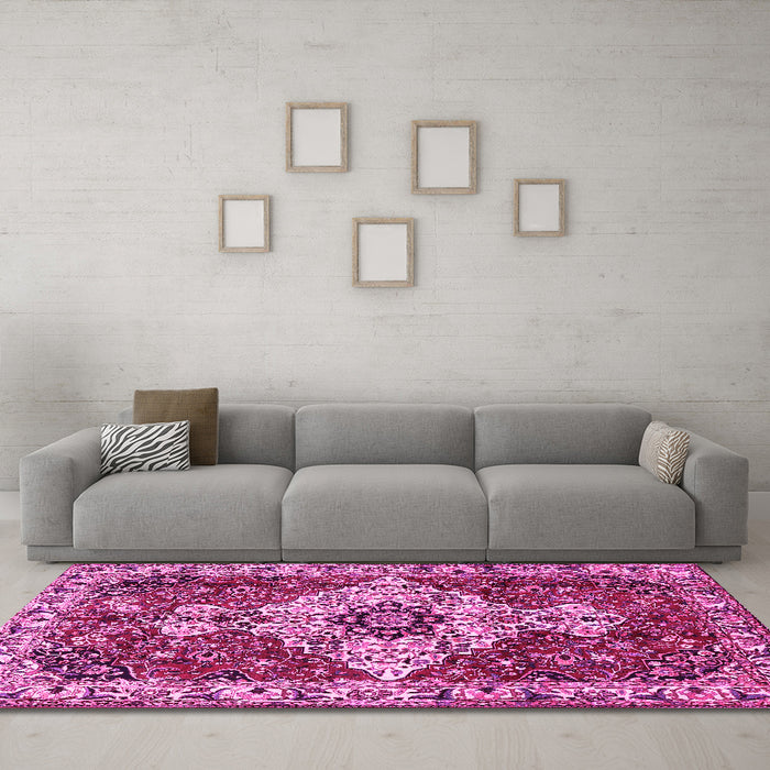 Machine Washable Persian Pink Traditional Rug in a Living Room, wshtr4246pnk