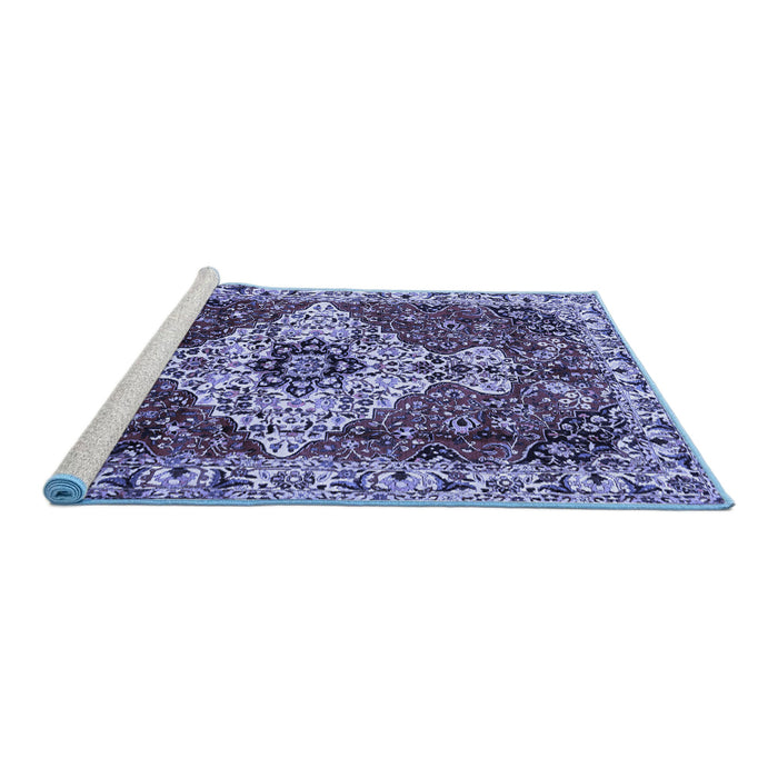 Sideview of Machine Washable Persian Blue Traditional Rug, wshtr4246blu