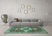 Machine Washable Persian Turquoise Traditional Area Rugs in a Living Room,, wshtr4246turq