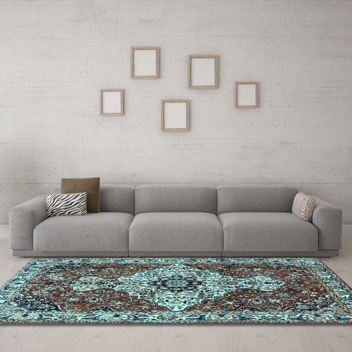 Machine Washable Persian Light Blue Traditional Rug in a Living Room, wshtr4246lblu