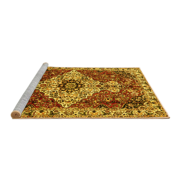 Sideview of Machine Washable Persian Yellow Traditional Rug, wshtr4246yw