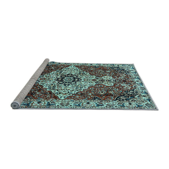 Sideview of Machine Washable Persian Light Blue Traditional Rug, wshtr4246lblu