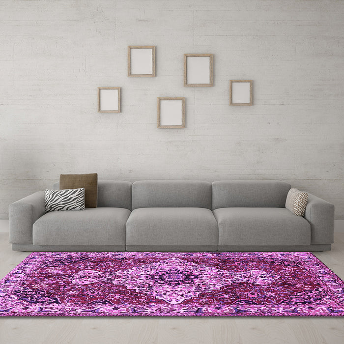 Machine Washable Persian Purple Traditional Area Rugs in a Living Room, wshtr4246pur