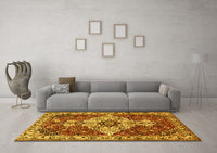 Machine Washable Persian Yellow Traditional Rug, wshtr4246yw