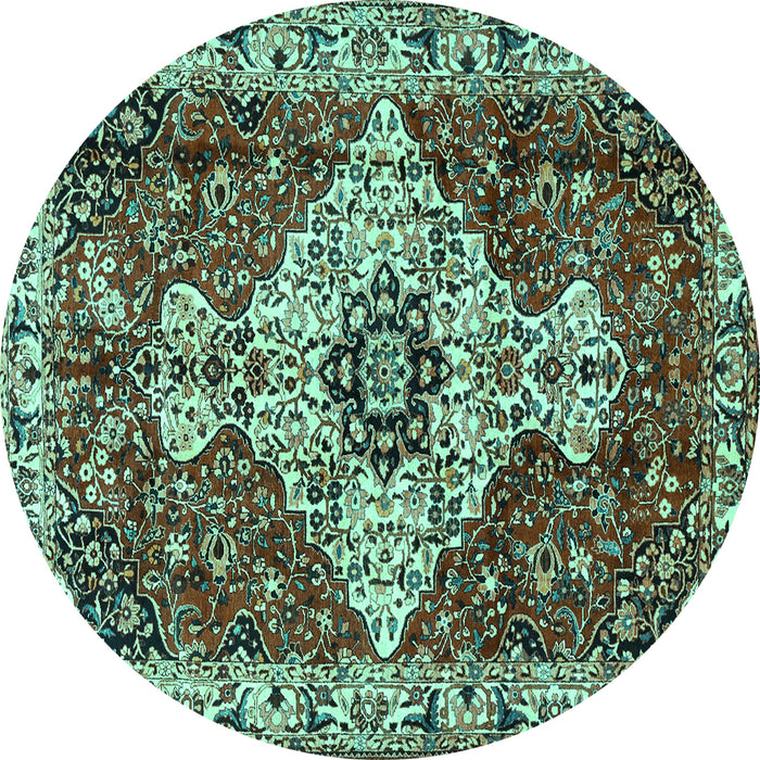Round Machine Washable Persian Turquoise Traditional Area Rugs, wshtr4246turq