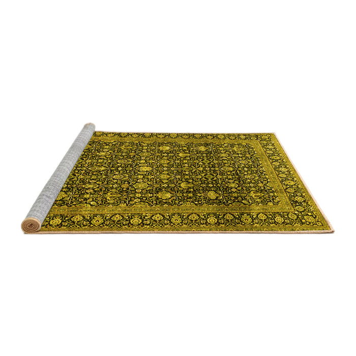 Sideview of Machine Washable Persian Yellow Traditional Rug, wshtr4247yw