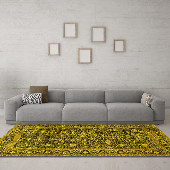 Machine Washable Persian Yellow Traditional Rug in a Living Room, wshtr4247yw