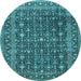 Round Machine Washable Persian Light Blue Traditional Rug, wshtr4247lblu