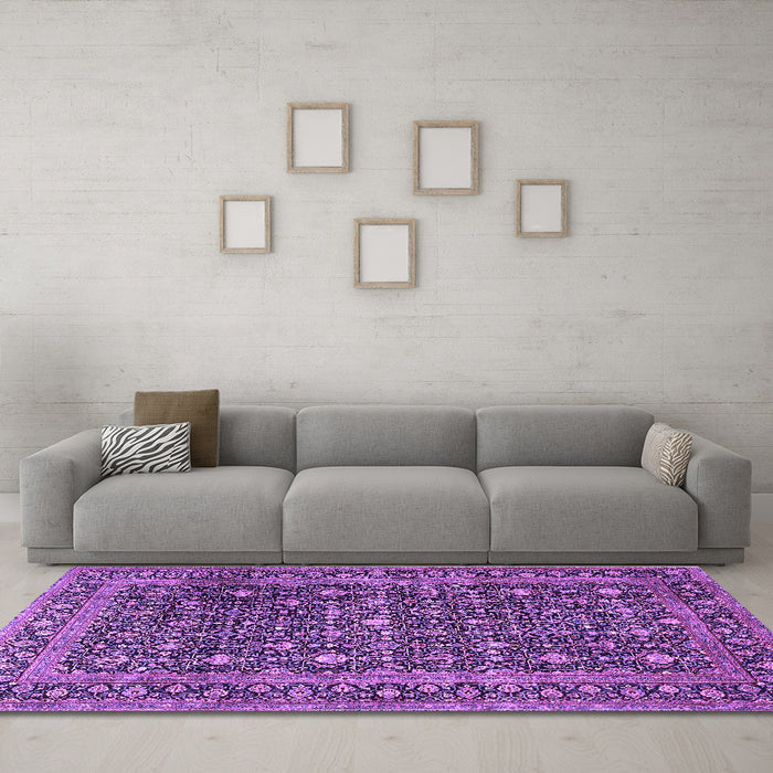 Machine Washable Persian Purple Traditional Area Rugs in a Living Room, wshtr4247pur