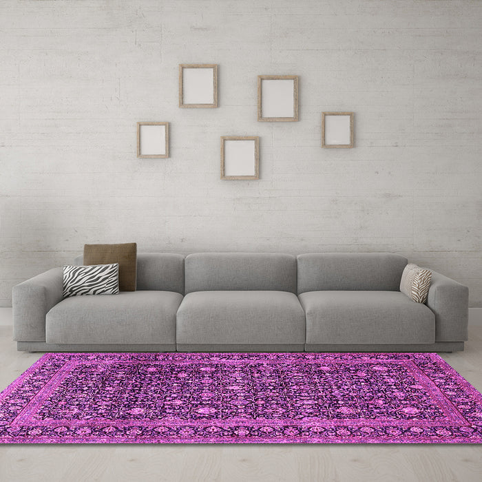 Machine Washable Persian Pink Traditional Rug in a Living Room, wshtr4247pnk