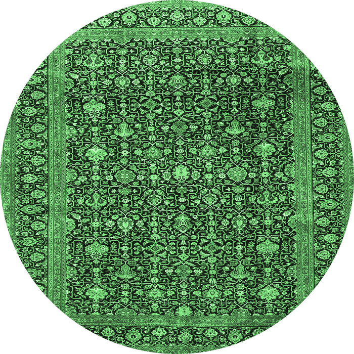 Round Machine Washable Persian Emerald Green Traditional Area Rugs, wshtr4247emgrn