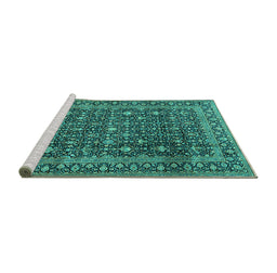 Sideview of Machine Washable Persian Turquoise Traditional Area Rugs, wshtr4247turq