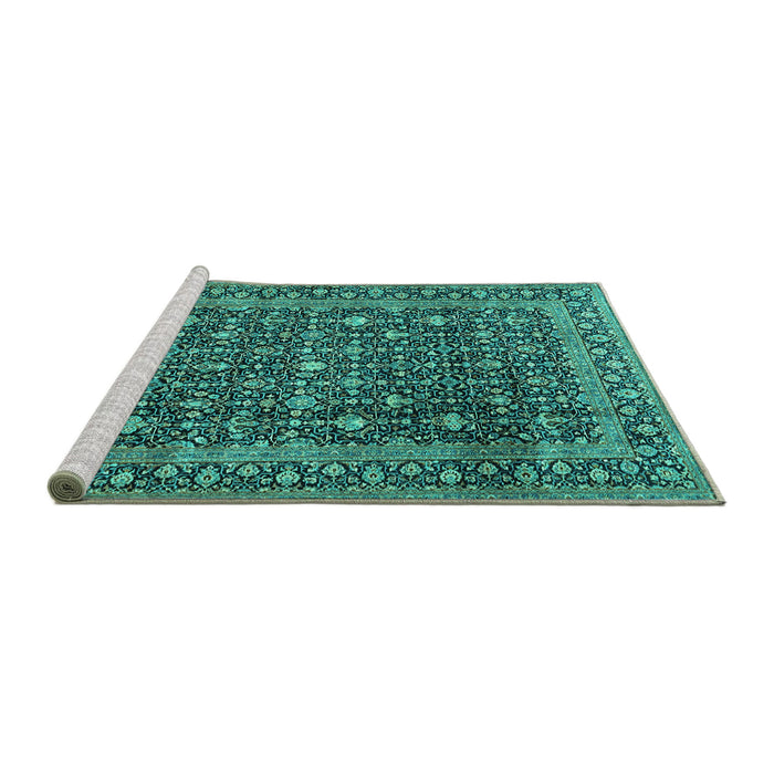 Sideview of Machine Washable Persian Turquoise Traditional Area Rugs, wshtr4247turq