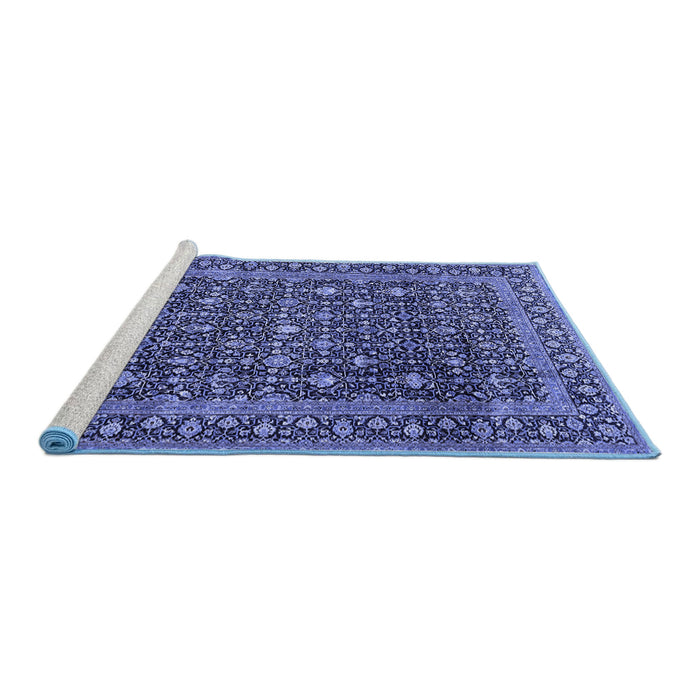 Sideview of Machine Washable Persian Blue Traditional Rug, wshtr4247blu