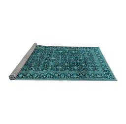 Sideview of Machine Washable Persian Light Blue Traditional Rug, wshtr4247lblu