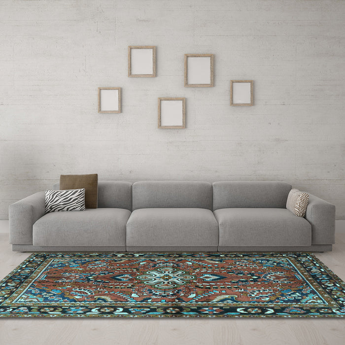 Machine Washable Persian Light Blue Traditional Rug in a Living Room, wshtr4248lblu