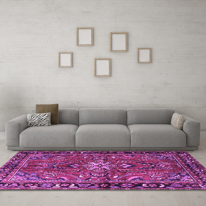 Machine Washable Persian Purple Traditional Area Rugs in a Living Room, wshtr4248pur