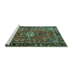 Sideview of Machine Washable Persian Turquoise Traditional Area Rugs, wshtr4248turq