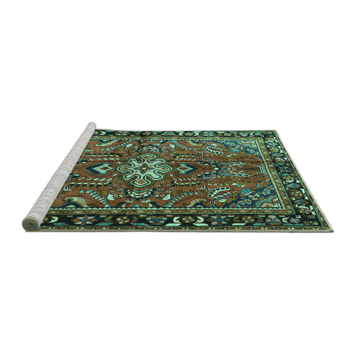 Sideview of Machine Washable Persian Turquoise Traditional Area Rugs, wshtr4248turq