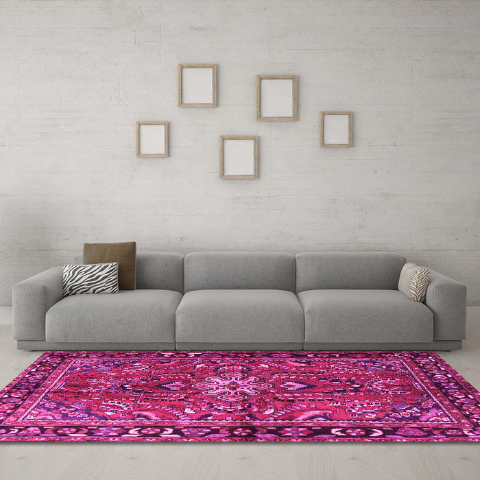 Machine Washable Persian Pink Traditional Rug in a Living Room, wshtr4248pnk