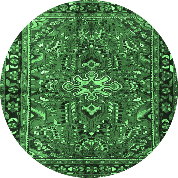 Round Machine Washable Persian Emerald Green Traditional Area Rugs, wshtr4248emgrn