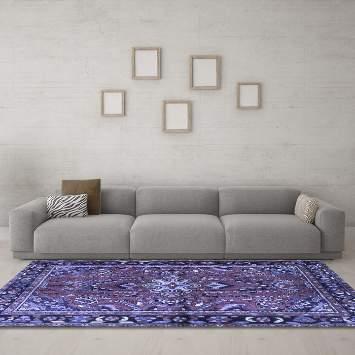 Machine Washable Persian Blue Traditional Rug in a Living Room, wshtr4248blu